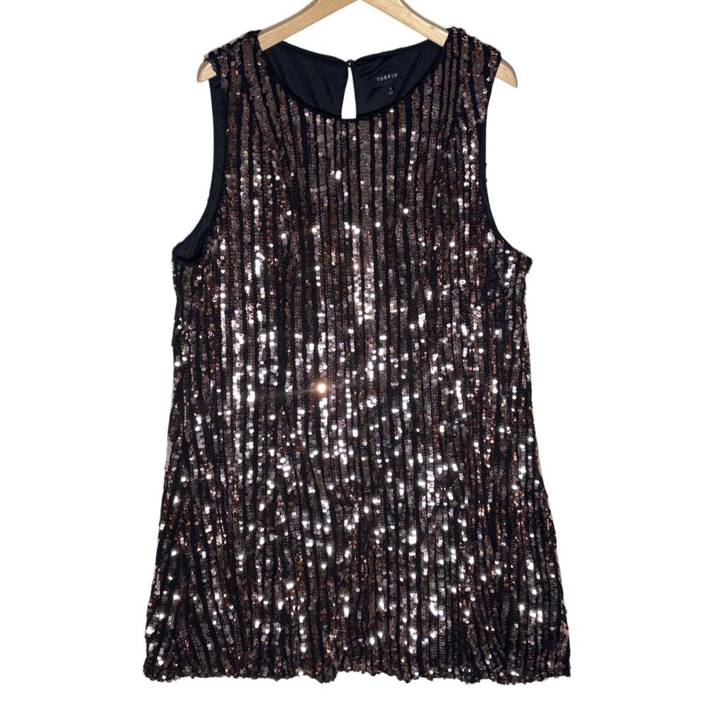 Torrid Dress Sequined Black Gold Size 3 Keyhole Close in Back Trapeze A-Line
